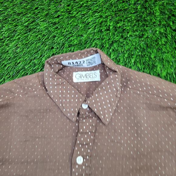 Vintage 90s Polka-Dot Disco Button Shirt Medium 18x27 Brown - Picture 8 of 11